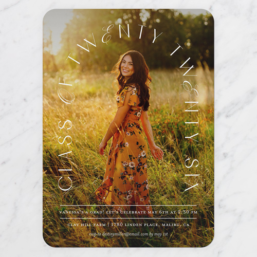 Type Arch Graduation Invitation, White, 5x7 Flat, Matte, Signature Smooth Cardstock, Rounded, White