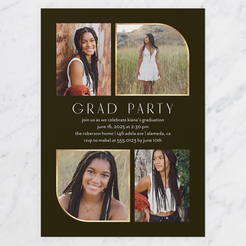 Arched Grad Graduation Invitation, Black, 5x7 Flat, Matte, Signature Smooth Cardstock, Square