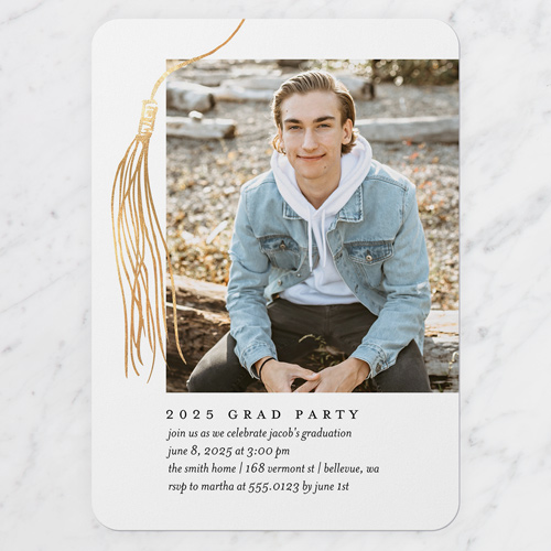 Drawn Tassel Graduation Invitation, Blue, 5x7 Flat, Write Your Own, Pearl Shimmer Cardstock, Rounded