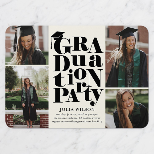 Fantastic Type Graduation Invitation, White, 5x7 Flat, 100% Recycled Cardstock , Rounded, White