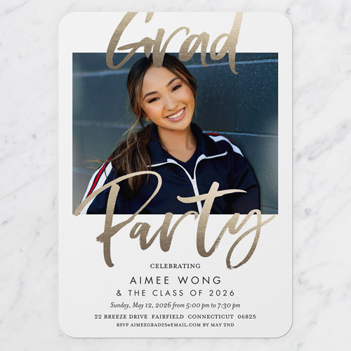 Illustrated Scholar Graduation Invitation, White, 5x7 Flat, Standard Smooth Cardstock, Rounded, White