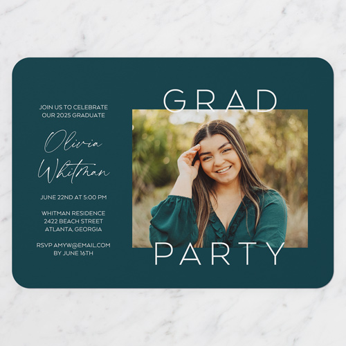 Daring Color Graduation Invitation, Blue, 5x7 Flat, Standard Smooth Cardstock, Rounded