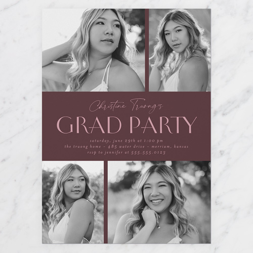 Graduate Gallery Graduation Invitation, Purple, 5x7 Flat, Write Your Own, Luxe Double-Thick Cardstock, Square, Raisin