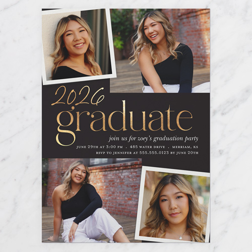 Overlayed Photos Graduation Invitation, Black, 5x7 Flat, Standard Smooth Cardstock, Square, Coal