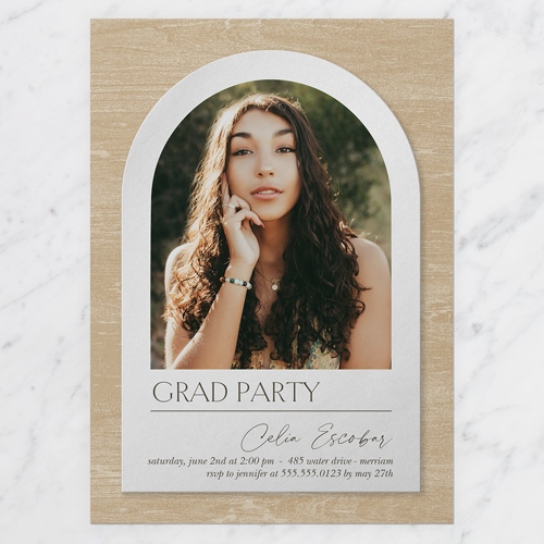 Textured Arch Graduation Invitation, Beige, 5x7 Flat, Write Your Own, Pearl Shimmer Cardstock, Square, Sand