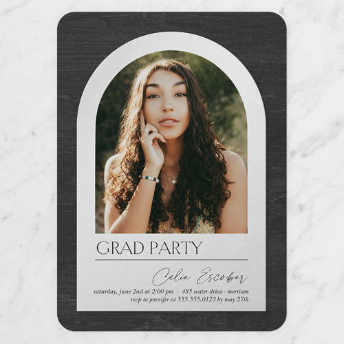 Textured Arch Graduation Invitation, Black, 5x7 Flat, Write Your Own, 100% Recycled Cardstock , Rounded, Coal