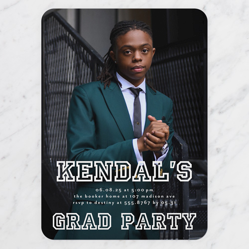 Collegiate Name Graduation Invitation, White, 5x7 Flat, Write Your Own, 100% Recycled Cardstock , Rounded