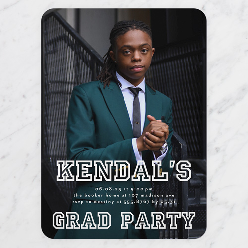 Collegiate Name Graduation Invitation, White, 5x7 Flat, Write Your Own, Pearl Shimmer Cardstock, Rounded