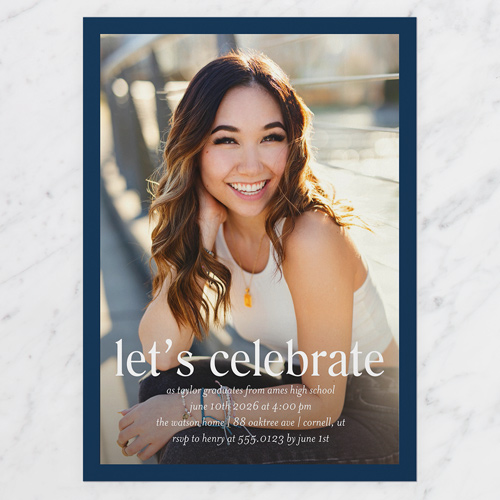 Modest Frame Graduation Invitation, Blue, 5x7 Flat, Write Your Own, 100% Recycled Cardstock , Square, Navy