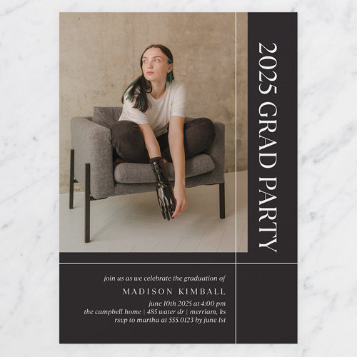Solid Build Graduation Invitation, Black, 5x7 Flat, Write Your Own, Standard Smooth Cardstock, Square