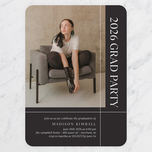 Solid Build Graduation Invitation, Black, 5x7 Flat, Write Your Own, Matte, Signature Smooth Cardstock, Rounded, Black