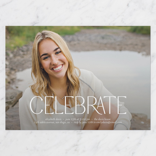 Quiet Type Graduation Invitation, White, none, 5x7 Flat, Standard Smooth Cardstock, Square, White