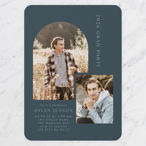 Arch Overlap Graduation Invitation, Blue, 5x7 Flat, Write Your Own, 100% Recycled Cardstock , Rounded, Slate Blue