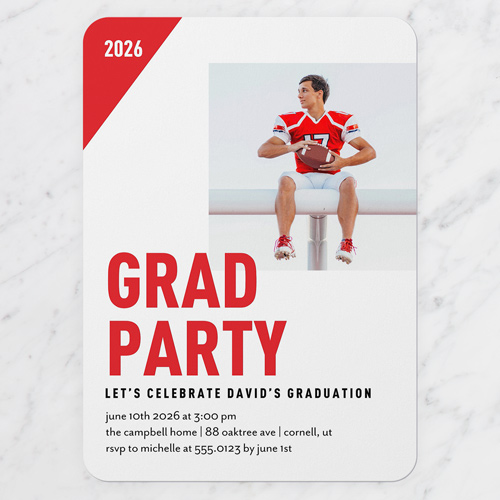 Bold Emphasis Graduation Invitation, White, 5x7 Flat, Write Your Own, 100% Recycled Cardstock , Rounded, White