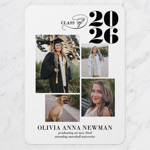 Graceful Class Graduation Announcement, none, White, 5x7 Flat, Pearl Shimmer Cardstock, Rounded, White