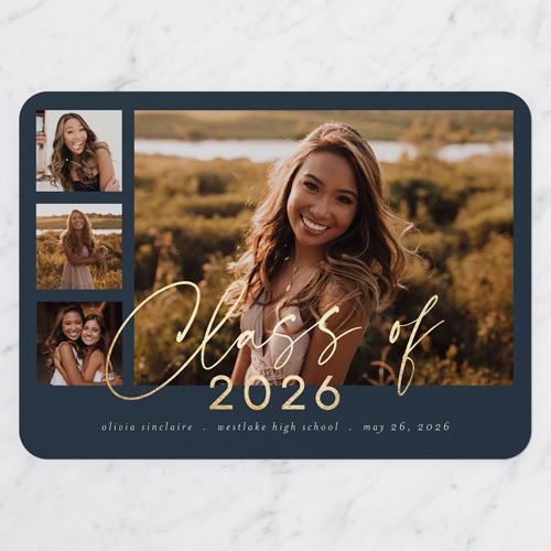 Grad Script Graduation Announcement, Black, 5x7 Flat, 100% Recycled Cardstock , Rounded, Silhouette