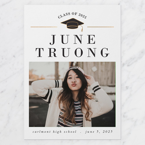 Little Cap Graduation Announcement, White, 5x7 Flat, Pearl Shimmer Cardstock, Square