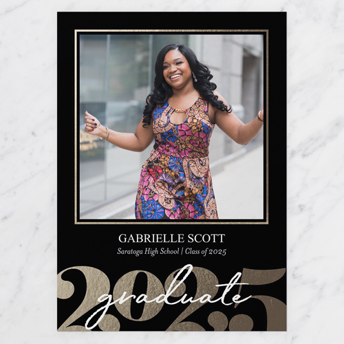 Antique Grad Graduation Announcement, Black, 5x7 Flat, Pearl Shimmer Cardstock, Square