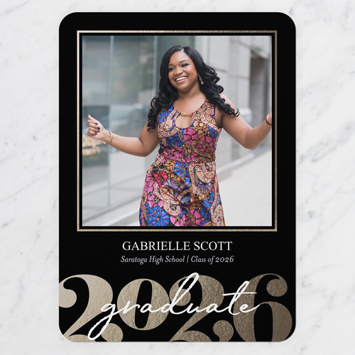 Antique Grad Graduation Announcement, Black, 5x7 Flat, Standard Smooth Cardstock, Rounded, Black