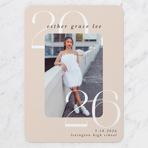 Novel Year Graduation Announcement, Beige, 5x7 Flat, Matte, Signature Smooth Cardstock, Rounded, Adobe Blush