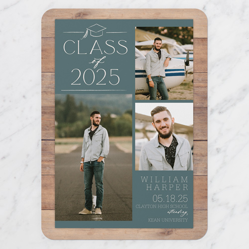 Classy Commencement Graduation Announcement, Green, 5x7 Flat, Standard Smooth Cardstock, Rounded