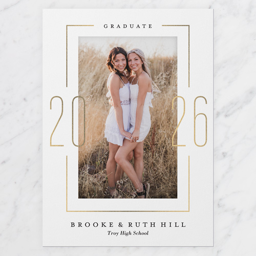 Framed Grad Graduation Announcement, White, 5x7 Flat, Matte, Signature Smooth Cardstock, Square, White
