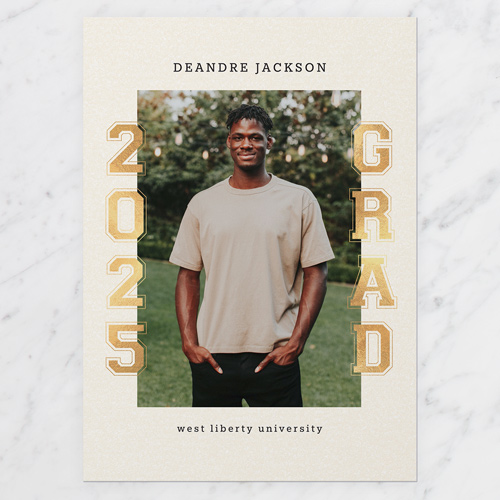 Collegiate Columns Graduation Announcement, Beige, 5x7 Flat, 100% Recycled Cardstock , Square