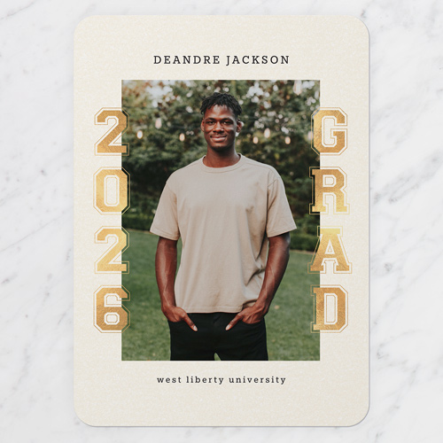 Collegiate Columns Graduation Announcement, Beige, 5x7 Flat, Matte, Signature Smooth Cardstock, Rounded, Antique White