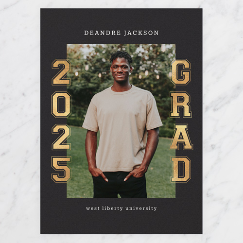 Collegiate Columns Graduation Announcement, Black, 5x7 Flat, Pearl Shimmer Cardstock, Square