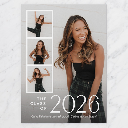 Filmstrip Gallery Graduation Announcement, White, 5x7 Flat, Standard Smooth Cardstock, Square, White