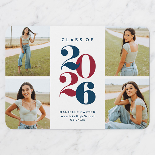 School Spirit Graduation Announcement, White, 5x7 Flat, Matte, Signature Smooth Cardstock, Rounded, White