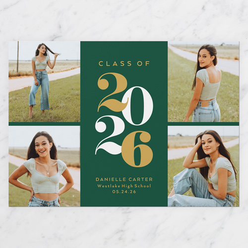 School Spirit Graduation Announcement, Green, 5x7 Flat, Luxe Double-Thick Cardstock, Square, Spruce