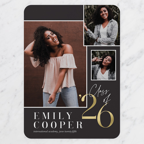 Grand Generation Graduation Announcement, Black, 5x7 Flat, Pearl Shimmer Cardstock, Rounded, Black