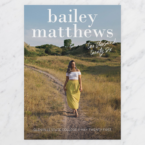 Fresh Focus Graduation Announcement, White, none, 5x7 Flat, 100% Recycled Cardstock , Square, White