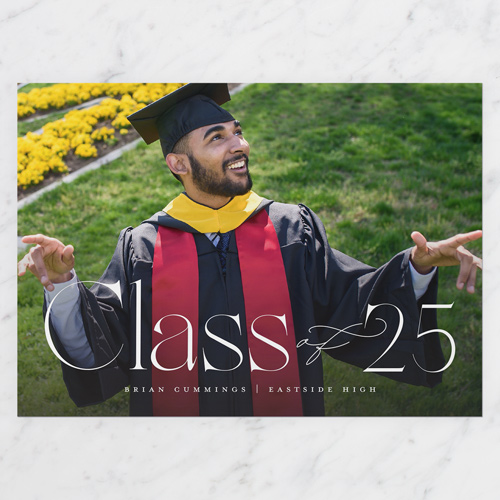 Elegantly Etched Graduation Announcement, White, 5x7 Flat, Matte, Signature Smooth Cardstock, Square