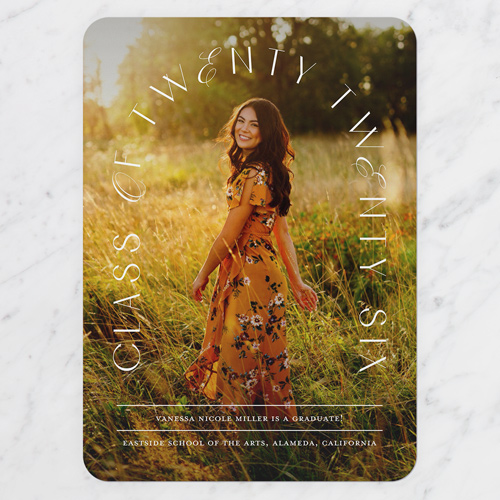 Type Arch Graduation Announcement, White, 5x7 Flat, Standard Smooth Cardstock, Rounded, White