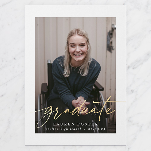 Grand Frame Graduation Announcement, Black, 5x7 Flat, Pearl Shimmer Cardstock, Square