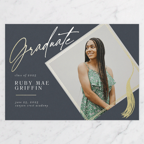 Captivating Tassel Graduation Announcement, Gold Foil, Grey, 5x7 Flat, Matte, Signature Smooth Cardstock, Square