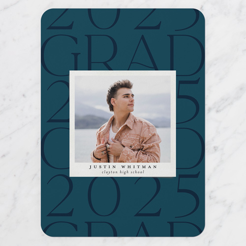 Text Pattern Graduation Announcement, Rounded Corners, -Blue-5x7 Flat Card-2025