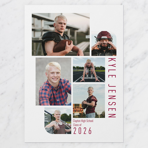 Grad Montage Graduation Announcement, White, 5x7 Flat, Write Your Own, Luxe Double-Thick Cardstock, Square, White