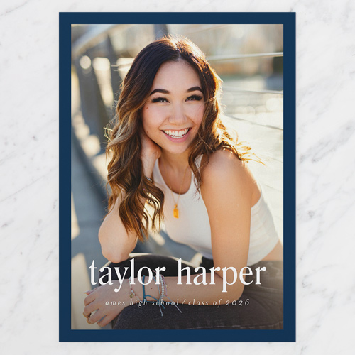 Modest Frame Graduation Announcement, Blue, 5x7 Flat, Write Your Own, Matte, Signature Smooth Cardstock, Square, Navy