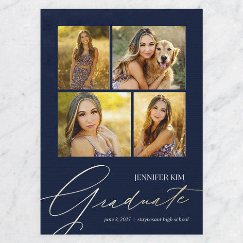 Squared Scholar Graduation Announcement, Gold Foil, Blue, 5x7 Flat, Pearl Shimmer Cardstock, Square