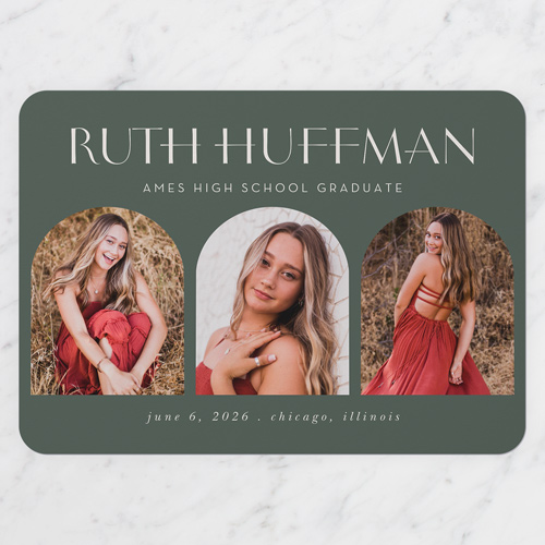 Varied Arches Graduation Announcement, Green, none, 5x7 Flat, Pearl Shimmer Cardstock, Rounded, Green