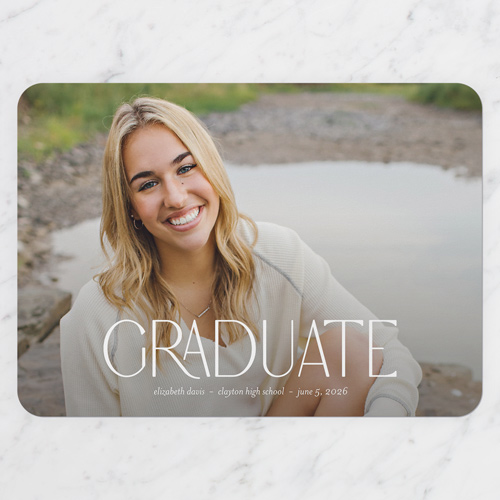Quiet Type Graduation Announcement, White, none, 5x7 Flat, 100% Recycled Cardstock , Rounded, White