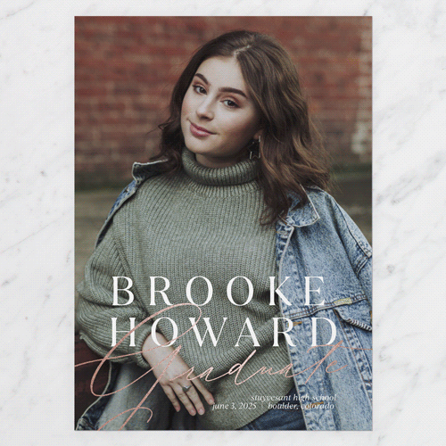 Name Overlay Graduation Announcement, Rose Gold Foil, White, 5x7 Flat, Matte, Signature Smooth Cardstock, Square