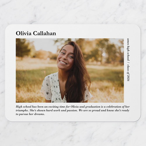 Editable Message Graduation Announcement, White, 5x7 Flat, Write Your Own, Standard Smooth Cardstock, Rounded, White