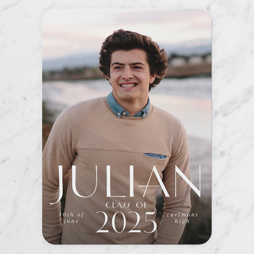 Modern Signature Graduation Announcement, White, 5x7 Flat, Write Your Own, Pearl Shimmer Cardstock, Rounded