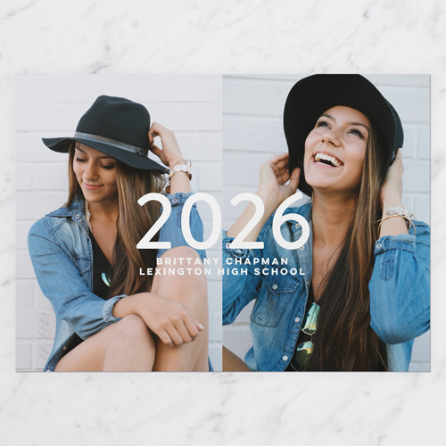 Split Frame Graduation Announcement, White, 5x7 Flat, Pearl Shimmer Cardstock, Square, White