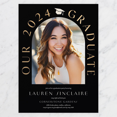 Arched Cap Graduation Invitation, Square Corners, -Black-6x8 Flat Card-2024