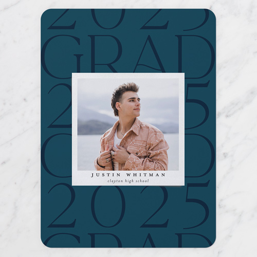 Text Pattern Graduation Announcement, Rounded Corners, -Blue-6x8 Flat Card-2025